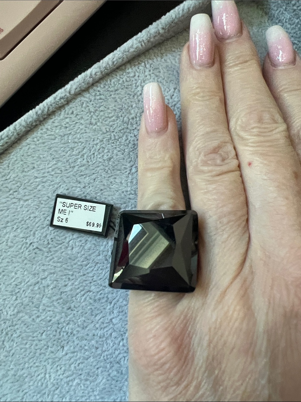 Square Faceted Statement Ring in Black - Fashion Jewelry